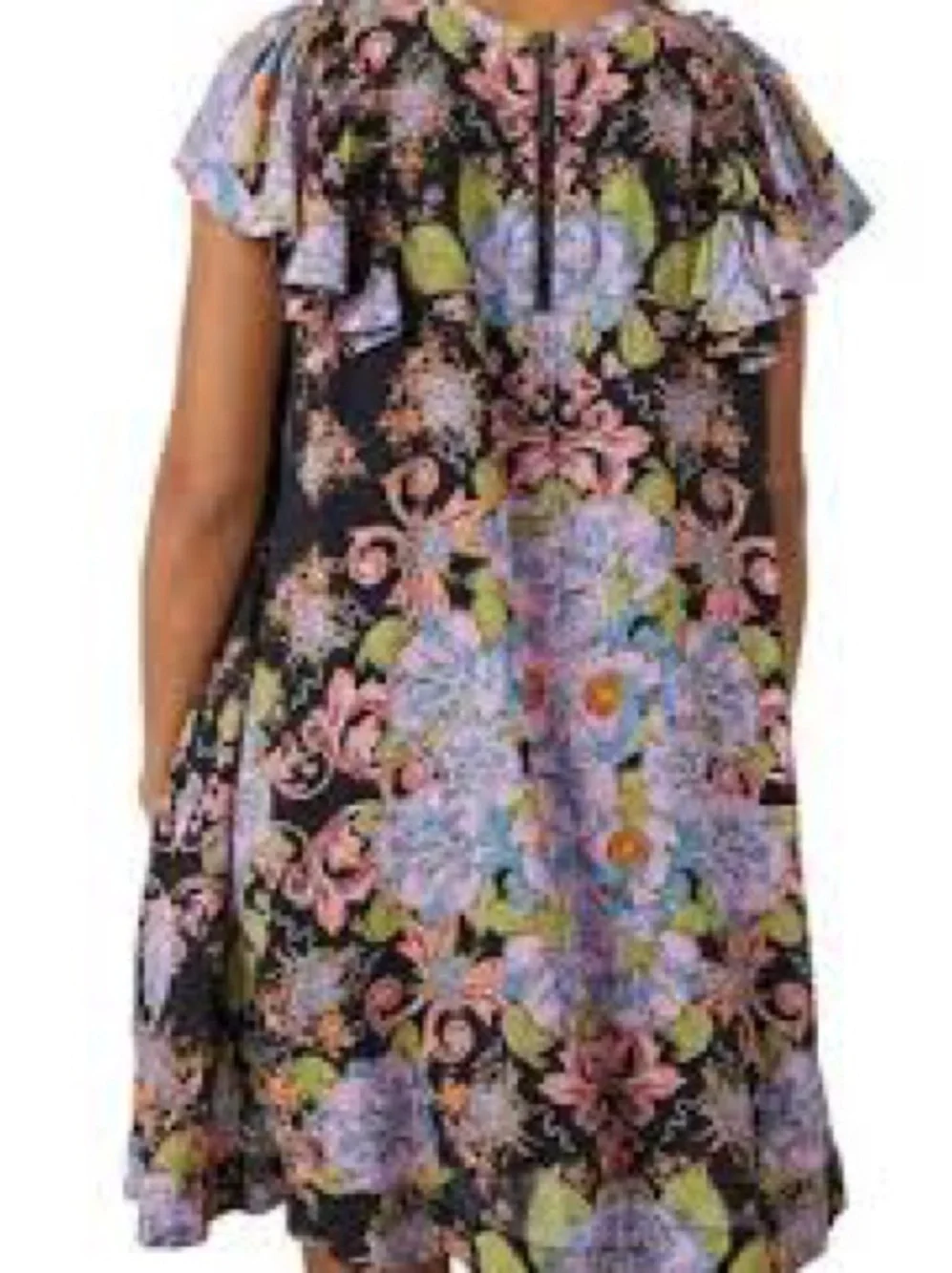 Free People Yara Patterned Floral Flutter Sleeve Dress XS